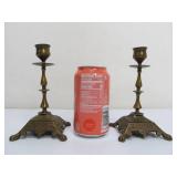 Small Antique Art Nouveau Brass Candlesticks