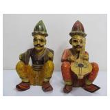 Hand Carved & Painted Vintage Wood Rajasthani Musician Figures