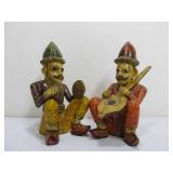 Hand Carved & Painted Vintage Wood Rajasthani Musician Figures