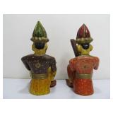 Hand Carved & Painted Vintage Wood Rajasthani Musician Figures