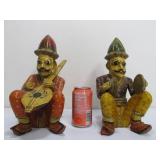 Hand Carved & Painted Vintage Wood Rajasthani Musician Figures
