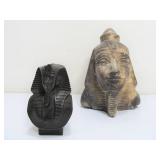 2 Small Vintage Egyptian Carved Stone King Tut Busts