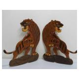 Vintage Inlaid Wood Tiger Wall Hangings.