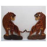 Vintage Inlaid Wood Tiger Wall Hangings.