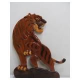 Vintage Inlaid Wood Tiger Wall Hangings.