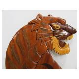 Vintage Inlaid Wood Tiger Wall Hangings.