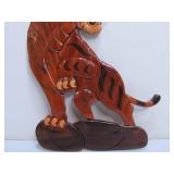 Vintage Inlaid Wood Tiger Wall Hangings.