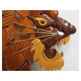 Vintage Inlaid Wood Tiger Wall Hangings.
