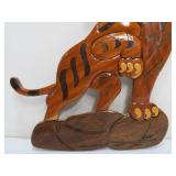 Vintage Inlaid Wood Tiger Wall Hangings.