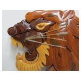 Vintage Inlaid Wood Tiger Wall Hangings.