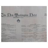 Lot of 4 Large Antique Menus From The New Washington Hotel in Seattle