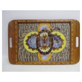 Inlaid Vintage Deco Genuine Butterfly Wing Bentwood Serving Tray