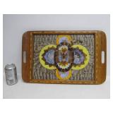 Inlaid Vintage Deco Genuine Butterfly Wing Bentwood Serving Tray