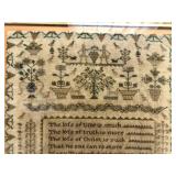 Original Antique Framed Needlepoint Verse Sampler - 1834