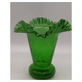 Stunning Vintage Green Ruffle Vase