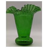 Stunning Vintage Green Ruffle Vase