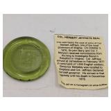 Vintage Col. Herbert Jeffrys Seal in Green Glass