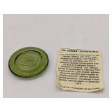 Vintage Col. Herbert Jeffrys Seal in Green Glass