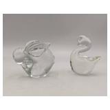 Hand-Blown Glass Rabbit and Swan