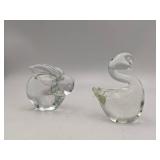 Hand-Blown Glass Rabbit and Swan