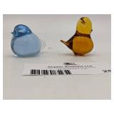 Vintage Swedish Konstglas Blue and Amber Hand0Blown Glass Birds