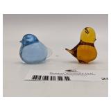 Vintage Swedish Konstglas Blue and Amber Hand0Blown Glass Birds