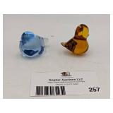 Vintage Swedish Konstglas Blue and Amber Hand0Blown Glass Birds