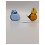 Vintage Swedish Konstglas Blue and Amber Hand0Blown Glass Birds