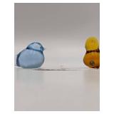 Vintage Swedish Konstglas Blue and Amber Hand0Blown Glass Birds