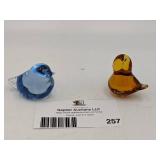Vintage Swedish Konstglas Blue and Amber Hand0Blown Glass Birds