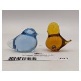Vintage Swedish Konstglas Blue and Amber Hand0Blown Glass Birds