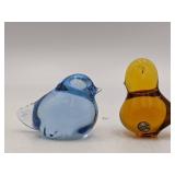 Vintage Swedish Konstglas Blue and Amber Hand0Blown Glass Birds
