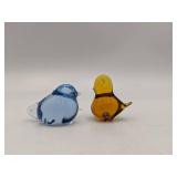 Vintage Swedish Konstglas Blue and Amber Hand0Blown Glass Birds