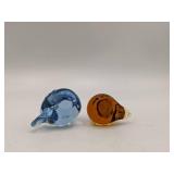 Vintage Swedish Konstglas Blue and Amber Hand0Blown Glass Birds