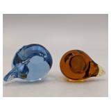 Vintage Swedish Konstglas Blue and Amber Hand0Blown Glass Birds