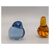Vintage Swedish Konstglas Blue and Amber Hand0Blown Glass Birds