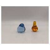 Vintage Swedish Konstglas Blue and Amber Hand0Blown Glass Birds