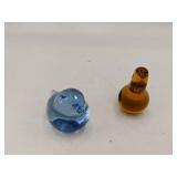 Vintage Swedish Konstglas Blue and Amber Hand0Blown Glass Birds