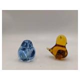 Vintage Swedish Konstglas Blue and Amber Hand0Blown Glass Birds
