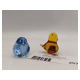 Vintage Swedish Konstglas Blue and Amber Hand0Blown Glass Birds