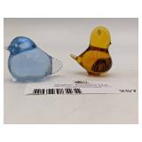 Vintage Swedish Konstglas Blue and Amber Hand0Blown Glass Birds
