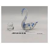 Vintage Muurla Finland Hand-Blown Glass Swan and Hand-Blown Glass Chick