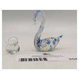 Vintage Muurla Finland Hand-Blown Glass Swan and Hand-Blown Glass Chick
