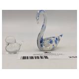 Vintage Muurla Finland Hand-Blown Glass Swan and Hand-Blown Glass Chick