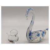 Vintage Muurla Finland Hand-Blown Glass Swan and Hand-Blown Glass Chick