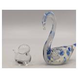Vintage Muurla Finland Hand-Blown Glass Swan and Hand-Blown Glass Chick