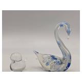 Vintage Muurla Finland Hand-Blown Glass Swan and Hand-Blown Glass Chick