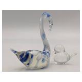 Vintage Muurla Finland Hand-Blown Glass Swan and Hand-Blown Glass Chick