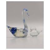 Vintage Muurla Finland Hand-Blown Glass Swan and Hand-Blown Glass Chick