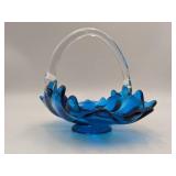 Vintage Hand-Blown Glass Basket Bowl